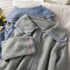 Collared Stripe-trim Button-down Sweater