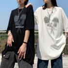 Short Sleeve Rose Print Oversized T-shirt