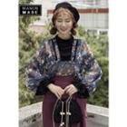 Mock-neck Frill-trim Print Chiffon Top