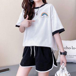 Rainbow Print Ringer T-shirt / Sweatshorts