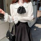 Puff-sleeve Lace-trim Blouse With Brooch