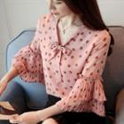 Bow Accent Dotted 3/4-sleeve Top