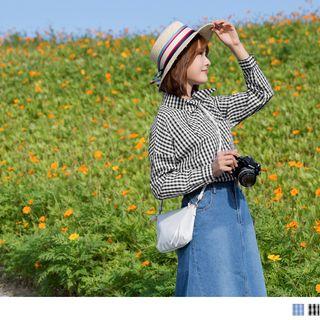 Lace Up Check Blouse
