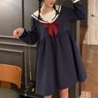Sailor Long-sleeve Midi A-line Dress