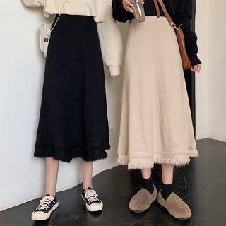 Midi Fringed Knit Skirt