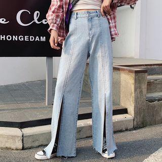 High Waist Slited Wide-leg Jeans