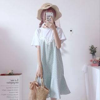 Lace Trim Mock Two Piece Short Sleeve T-shirt Dress