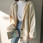 Hooded Tie-neck Buttoned Knit Jacket
