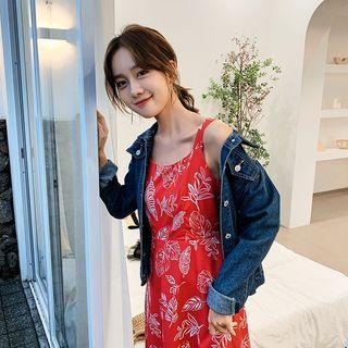 Sleeveless Midi Leaf Print Sundress