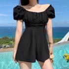 Puff-sleeve Off-shoulder Wide Leg Romper