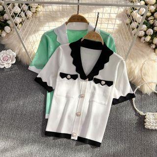 Short Sleeve Color Block Cardigan