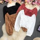 Long-sleeve Ruched Shirred Panel Crop Top