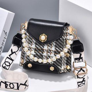 Plaid Studded Flap Crossbody Bag