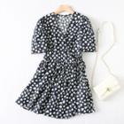 Elbow-sleeve Heart Print A-line Dress