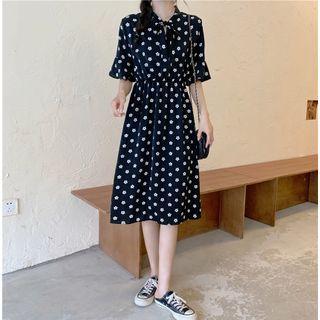 Short-sleeve Floral Printed Chiffon Midi Dress