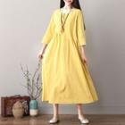 3/4-sleeve Flower Print Midi Smock Dress