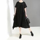 Striped Asymmetrical Short-sleeve Dress Black - One Size