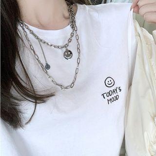 Embroidered Distressed Long Sleeve T-shirt White - One Size