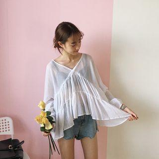 V-neck Sheer Long-sleeve Top