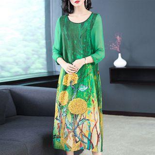 Floral 3/4-sleeve Midi Dress