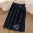 High-waist Denim Slit A-line Skirt
