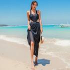 Set: Embellished Cut-out Swimsuit + Maxi Mesh Skirt
