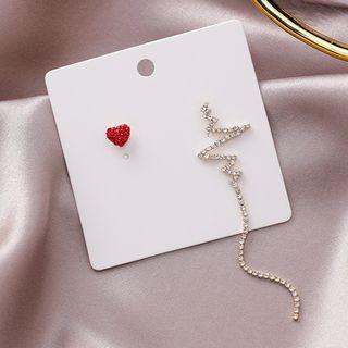 Non-matching Rhinestone Heart & Heartbeat Dangle Earring 1 Pair - As Shown In Figure - One Size