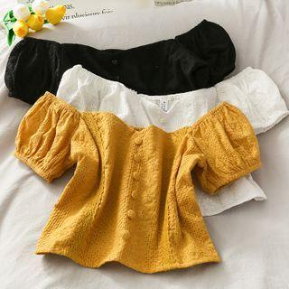 Boatneck Puff-sleeve Crop Top
