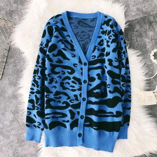 Leopard Print Cardigan Blue - One Size
