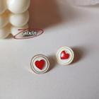 Heart Glaze Disc Earring 1 Pair - C-489 - Red & White - One Size