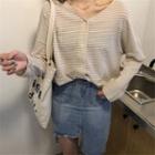Striped Button Down Long-sleeve T-shirt