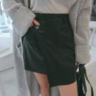Faux-leather Asymmetric Wrap Miniskirt