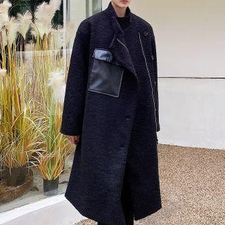 Asymmetrical Zip-up Fleece Long Coat