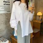 Long-sleeve Side Slit Loose Fit T-shirt