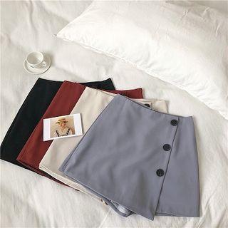 Asymmetric Plain High-waist Shorts