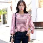 Round-neck Long-sleeve Striped T-shirt