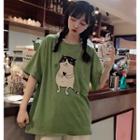 Elbow-sleeve Cat Print T-shirt / Dress