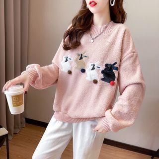 Rabbit Embroidered Fleece Sweatshirt