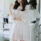 Ruffle Sleeve Embroidery Tulle A-line Dress