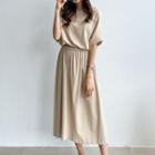 Set: Batwing-sleeve Band-hem Top + Band-waist Skirt