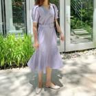 Puff-sleeve Ruffle-hem Dress With Belt