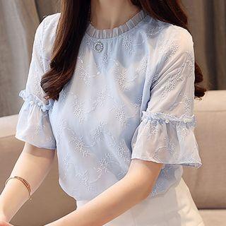 Lace Short-sleeve Chiffon Blouse