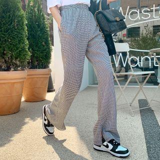 Slit-side Gingham Boot-cut Pants
