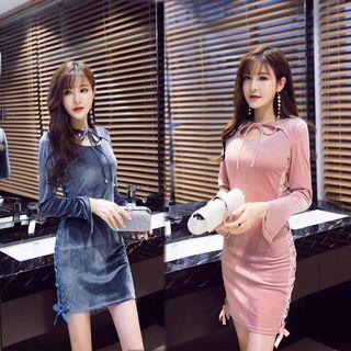 Cut Out Front Long Sleeve Velvet Dress