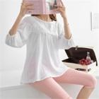 3/4-sleeve Lace-trim Cotton Top