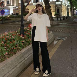 Short-sleeve Asymmetrical T-shirt / Wide Leg Pants