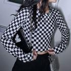 Long-sleeve Checkered Print T-shirt