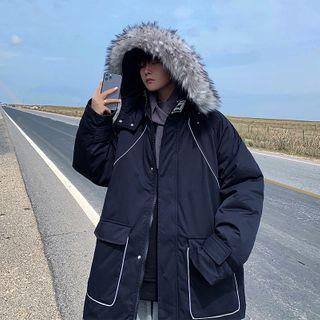 Faux Fur Contrast Trim Plain Padded Coat