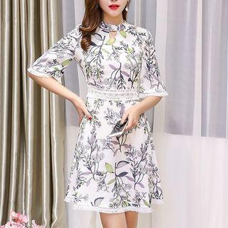 Cutout Floral Print A-line Dress