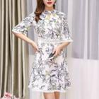 Cutout Floral Print A-line Dress
